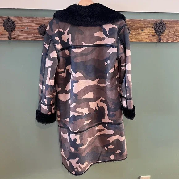 NVLT Anthropologie Camo Faux Fur‎ Lined Shearling Winter Coat Size S - Picture 7 of 7